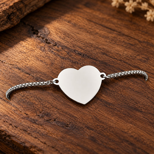 Personalized Silver Heart Bracelet with Custom Laser Engraving