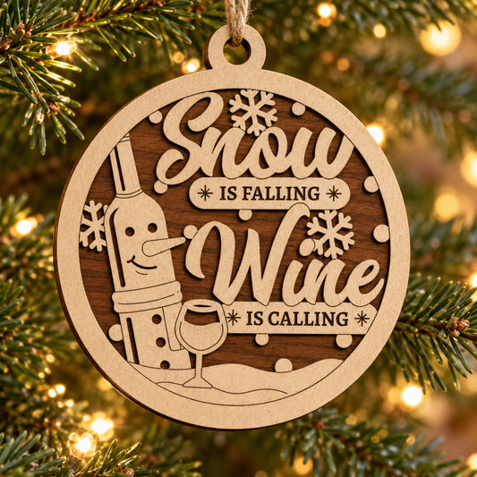 Snow Is Falling, Wine Is Calling 2-Layer Laser Cut Ornament