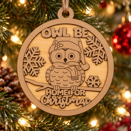Owl Be Home For Christmas 2-Layer Laser Engraved Ornament