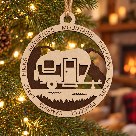 Camper Mountains #2 2-Layer Laser Cut Ornament