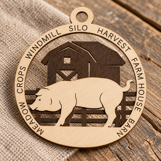 Pig #3 2-Layer Laser Cut Ornament