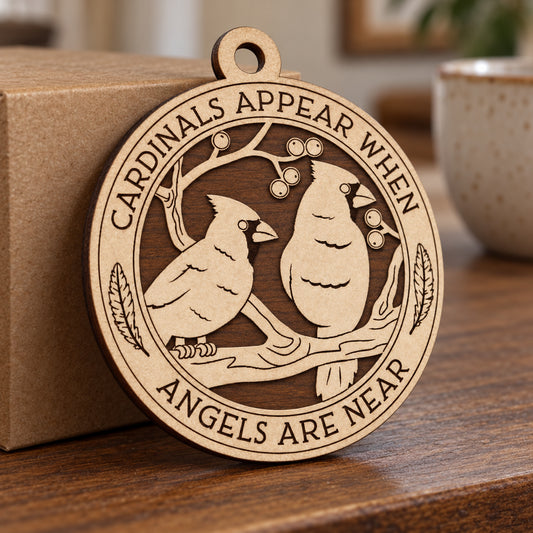 Cardinals Appear 2-Birds 2-Layer Laser Cut Ornament
