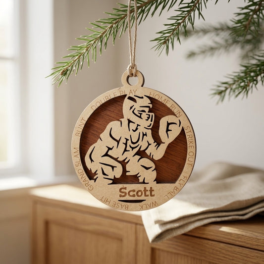 Baseball Catcher Custom Laser Engraved Ornament