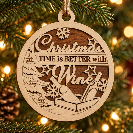 Better with Wine 2-Layer Laser Cut Ornament