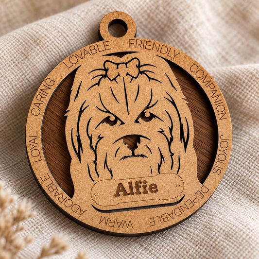 Maltese V1 (Long Hair) 2-Layer Laser Cut Ornament