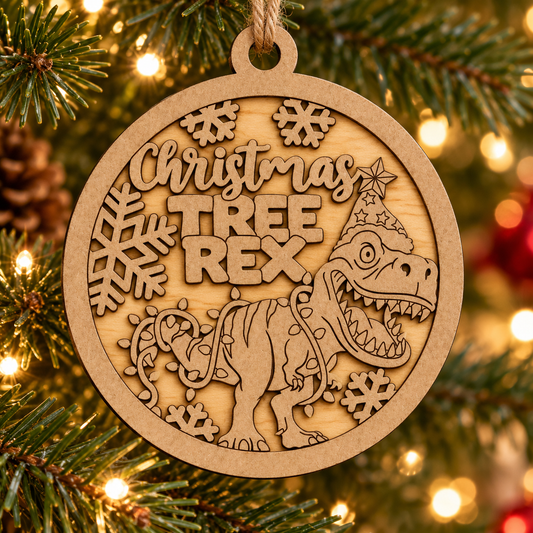 Christmas Tree Rex 2-Layer Laser Engraved Ornament