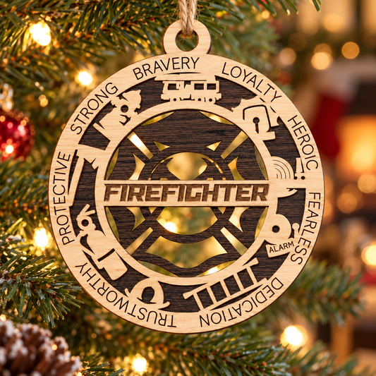 Firefighter 2-Layer Laser Engraved Ornament