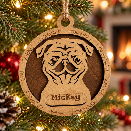 Pug 2-Layer Laser Cut Ornament