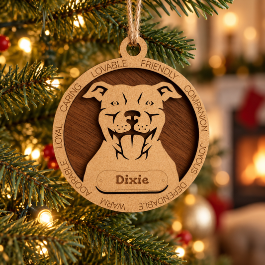 Pittbull (Natural) 2-Layer Laser Cut Ornament