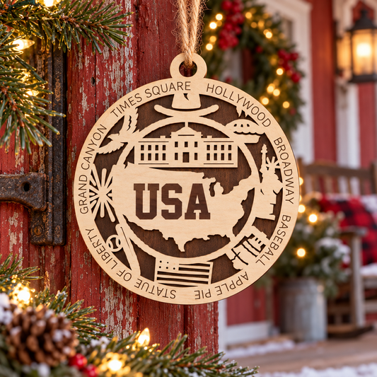 USA 2-Layer Laser Cut Ornament