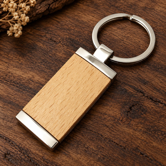 Wood and Metal Keychain with Laser Engraving