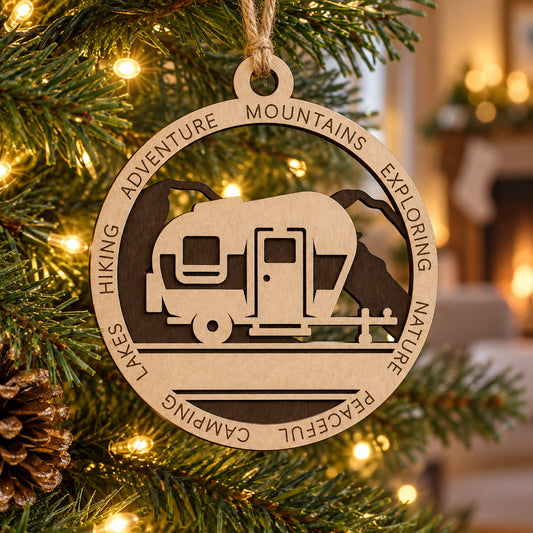 Camper Mountain #1 2-Layer Laser Cut Ornament