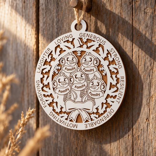 Snowman Family #5 2-Layer Laser Cut Ornament