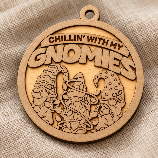 Chilling With My Gnomes 2-Layer Laser Engraved Ornament