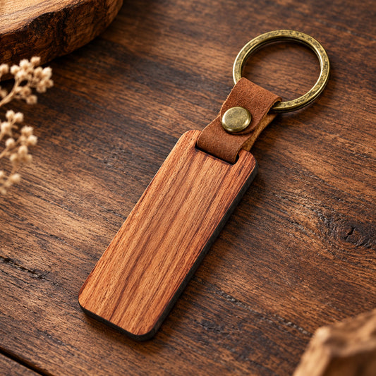 Personalized Laser-Engraved Wooden Keychain with Brass Ring