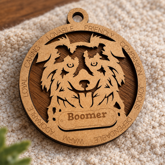 Miniature American Shepard 2-Layer Laser Cut Ornament