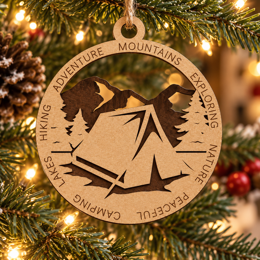 Tent Mountain #2 2-Layer Laser Engraved Ornament