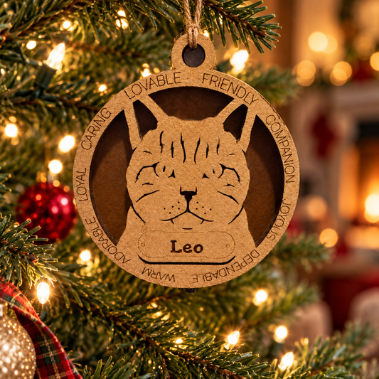 Domestic Shorthair Cat 2-Layer Laser Engraved Ornament