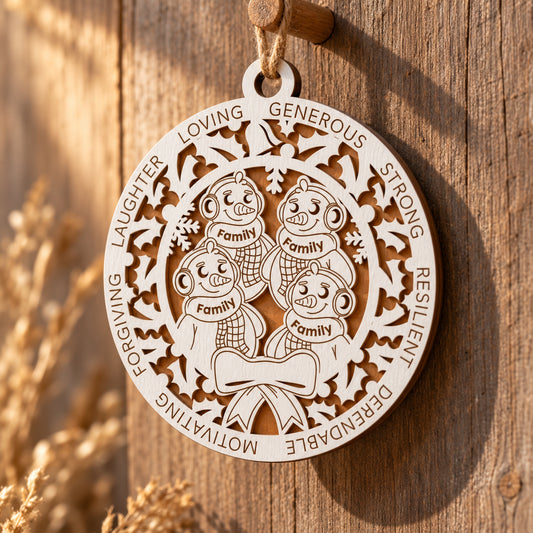 Snowman Family #4 2-Layer Laser Cut Ornament