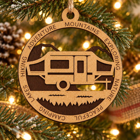 Tent Camper Mountains #2 2-Layer Laser Cut Ornament