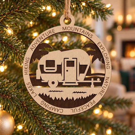 Camper Beach #2 2-Layer Laser Engraved Ornament
