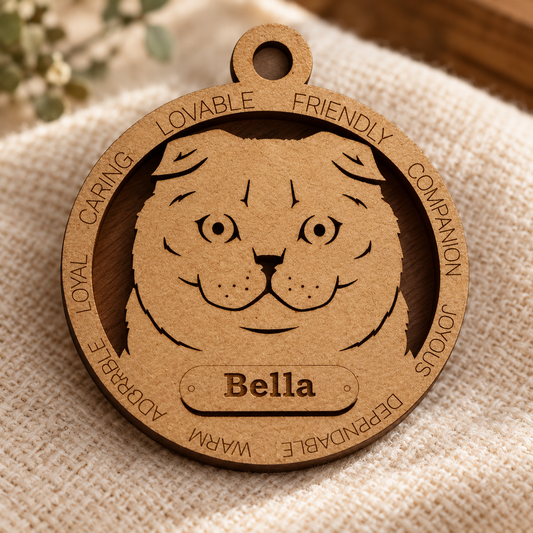 Scottish Fold Cat 2-Layer Laser Engraved Ornament