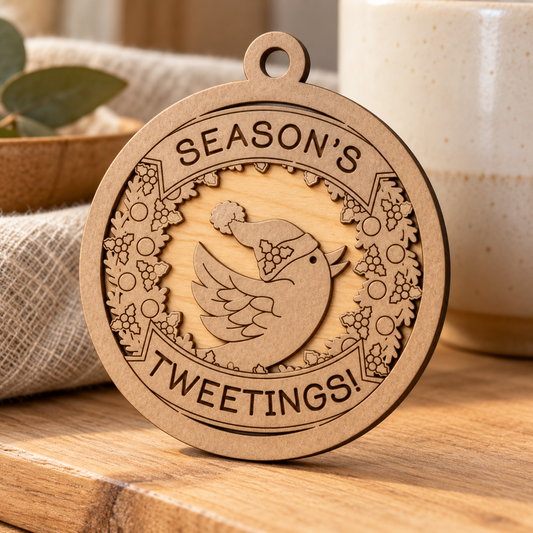 Seasons Tweetings 2-Layer Laser Engraved Ornament