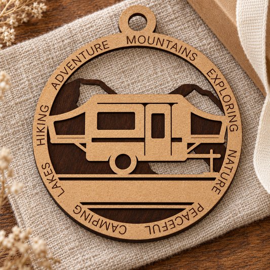 Tent Camper Mountains #2 2-Layer Laser Cut Ornament