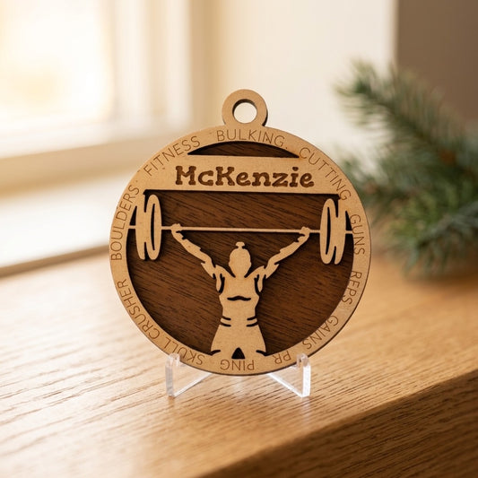 Weightlifting Laser Engraved Ornament