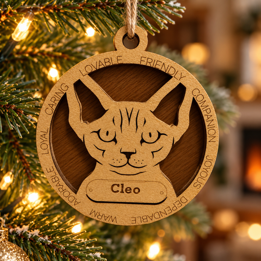 Devon Rex Cat 2-Layer Laser Cut Ornament