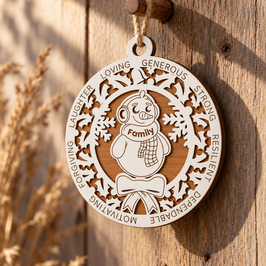 Snowman Family #1 2-Layer Laser Cut Ornament