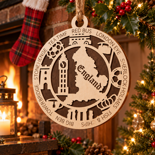 England 2-Layer Laser Cut Ornament