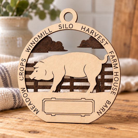 Pig #4 2-Layer Laser Cut Ornament