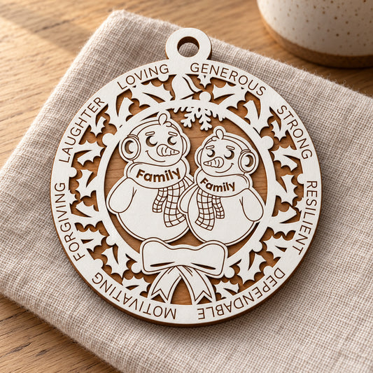 Snowman Family #2 2-Layer Laser Cut Ornament