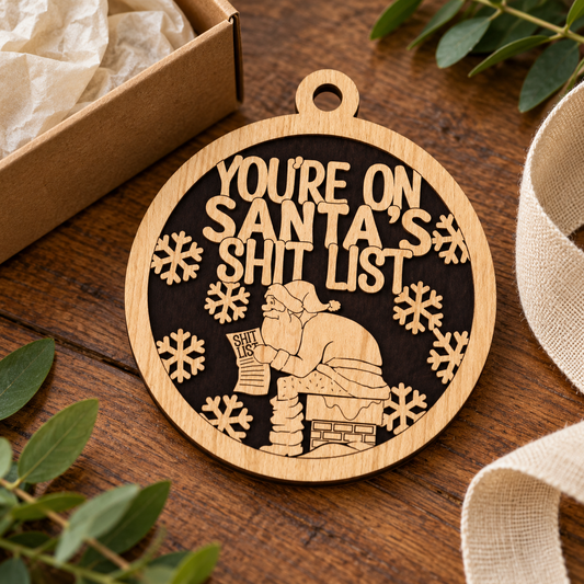 Santa’s Shitlist 2-Layer Laser Cut Ornament