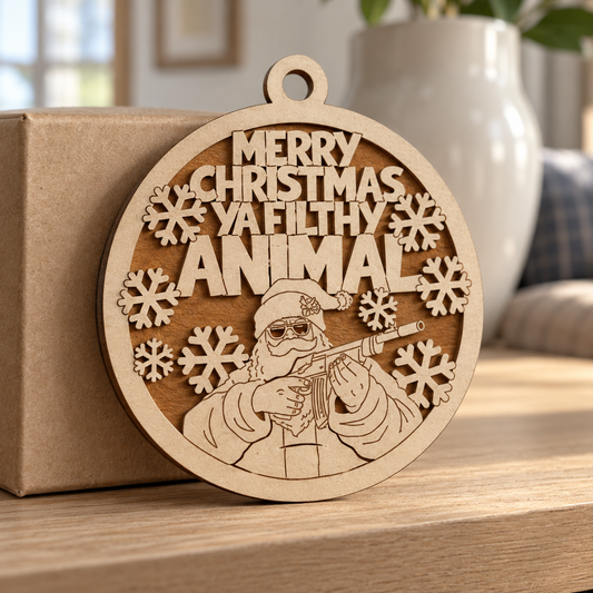 Merry Christmas Ya Filthy Animal 2-Layer Laser Cut Ornament