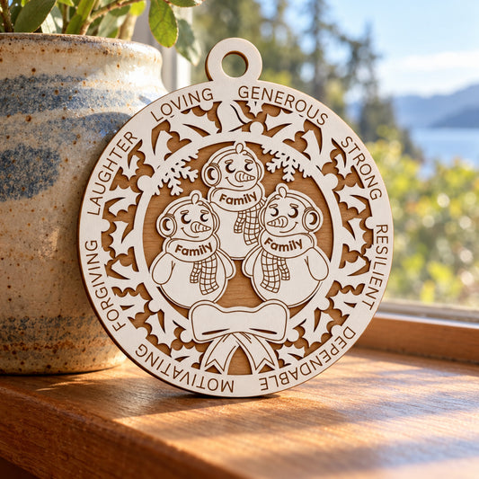 Snowman Family #3 2-Layer Laser Cut Ornament