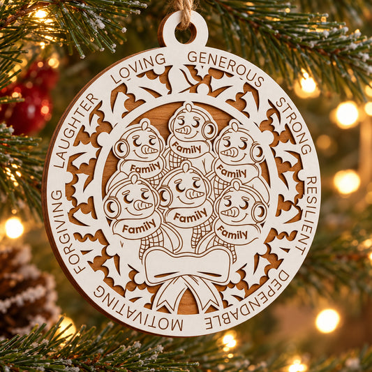 Snowman Family #6 2-Layer Laser Cut Ornament