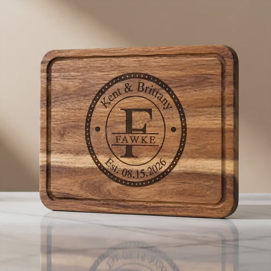 Circled Monogram Personalized Wedding Cutting Board